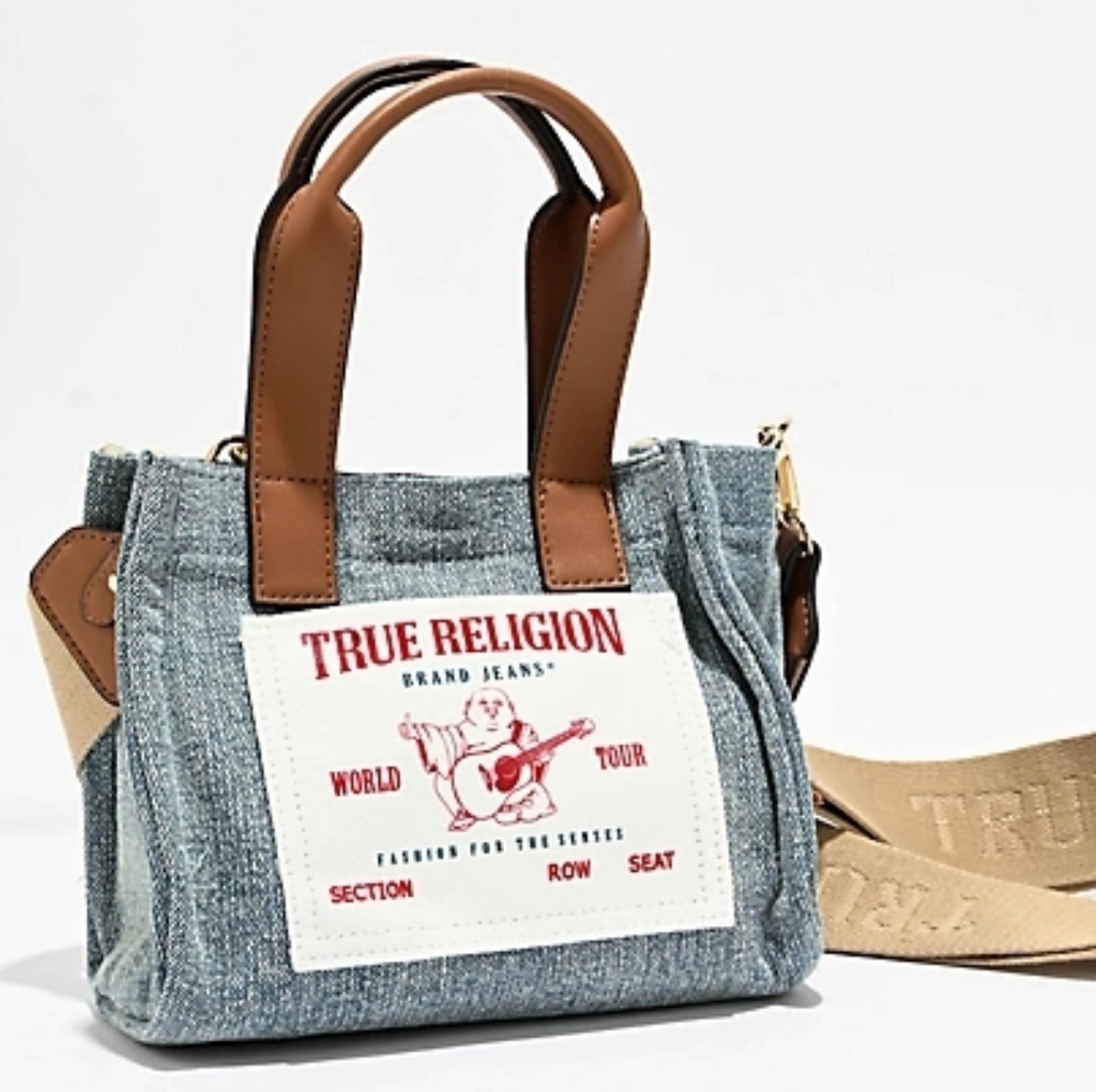 True Religion Denim Tote Handbag With Crossbody Strap NWT